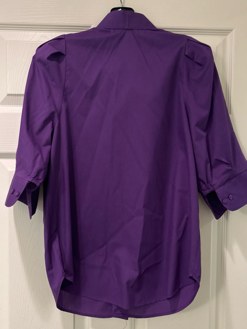 Women’s Purple Pleated Front Button-Down Shirt - Picture 2 of 4